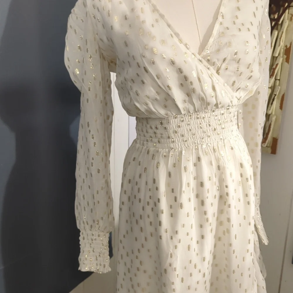 Lilly Pulitzer Christiana Midi Cream Long Sleeve Bishop V-Neck Dress Size 2 - Picture 2 of 12